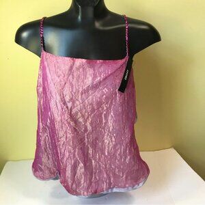 DKNY Vintage 90s NEW Silk Metallic Jewels Pink Top Blouse Tank Eve Relaxed  10